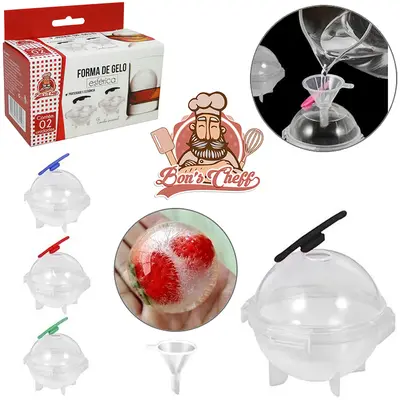 FORMA DE GELO BOLA ESFERICA DE PLASTICO BONS CHEFF 2 PECAS 5,3CM DE Ø NA CAIXA
