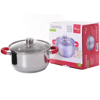 CACAROLA DE INOX COM TAMPA E ALCA DE VIDRO CLEAN 18CM DE Ø NA CAIXA
