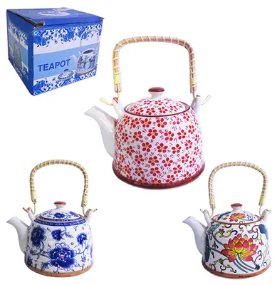 CHALEIRA DE PORCELANA DECORADA COM INFUSOR 850ML NA CAIXA