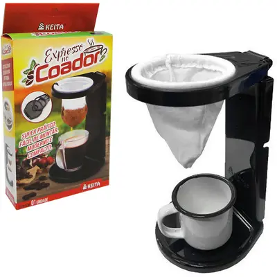 PORTA FILTRO / COADOR DE CAFE DE PLASTICO COM COADOR DE PANO FLANELADO 16,5X10,5X10CM