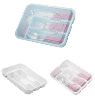 PORTA TALHER DE GAVETA DE PLASTICO COLORS COM 4 DIVISORIAS + TAMPA 29,5X20,5X4,1CM