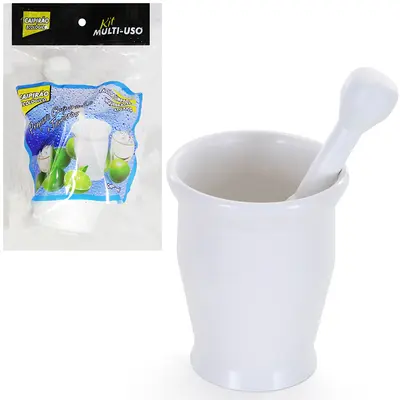 PILAO COM SOCADOR DE PLASTICO BRANCO CAIPIRAO ECOLOGICO 12X10CM DE Ø