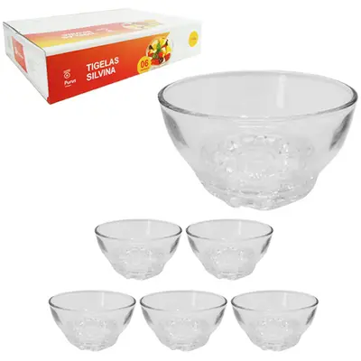 JOGO DE TIGELA DE VIDRO REDONDA PARA SOBREMESA COM 6 PECAS 260ML 10,5CM DE Ø NA CAIXA