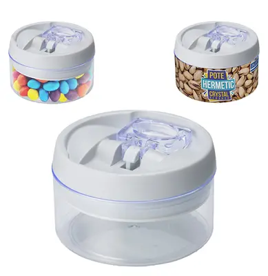 POTE DE ACRILICO REDONDO CRYSTAL COM TAMPA HERMETICA EASY LOCK 350ML