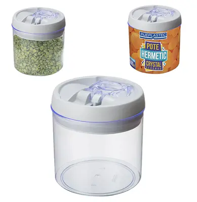 POTE DE ACRILICO REDONDO CRYSTAL COM TAMPA HERMETICA EASY LOCK 900ML