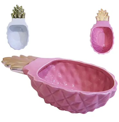 ENFEITE PORTA JOIAS ABACAXI TIGELA FUNDA DE PORCELANA 21X11X5,5CM