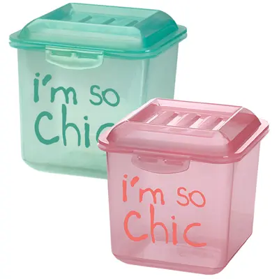 POTE DE PLASTICO QUADRADO EMPILHAVEL FLAT FLIP ALTO COM TAMPA + TRAVA ROSA / VERDE 1L