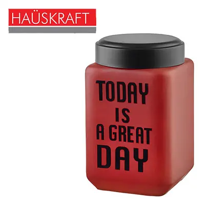 POTE DE VIDRO VERMELHO QUADRADO TODAY IS A GREAT DAY TAMPA HERMETICA HAUSKRAFT 1,7L
