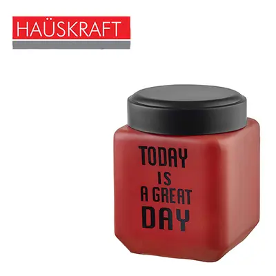 POTE DE VIDRO VERMELHO QUADRADO TODAY IS A GREAT DAY TAMPA HERMETICA HAUSKRAFT 1,2L