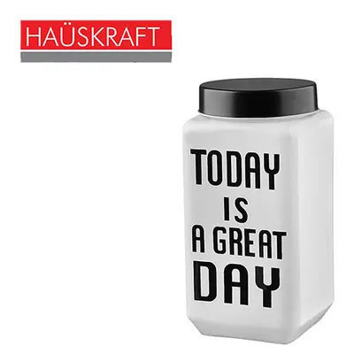 POTE DE VIDRO QUADRADO BRANCO TODAY IS A GREAT DAY TAMPA HERMETICA HAUSKRAFT 1L
