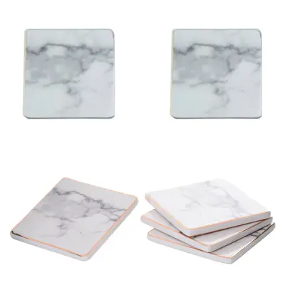 PORTA COPO DE PORCELANA QUADRADO MARMORE BRANCO 10CM