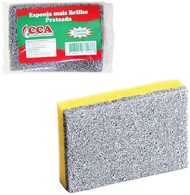ESPONJA / BUCHA ABRASIVA MULTIUSO DUPLA FACE PRATEADA 110X75X20MM