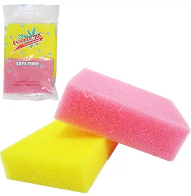 ESPONJA / BUCHA DE ESPUMA MULTIUSO LAVA TUDO COLORS COM 2 PECAS 100X70X25MM