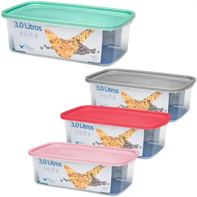 POTE DE PLASTICO RETANGULAR VOLARE COM TAMPA COLORS 3L