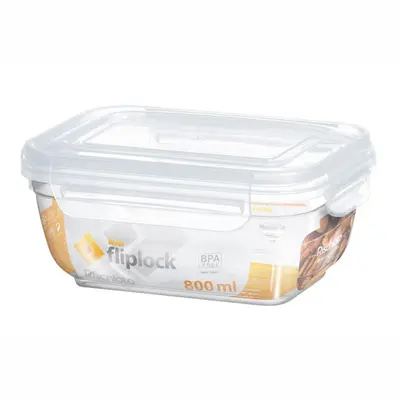 POTE DE PLASTICO RETANGULAR FLIPLOCK COM TAMPA + TRAVA 800ML