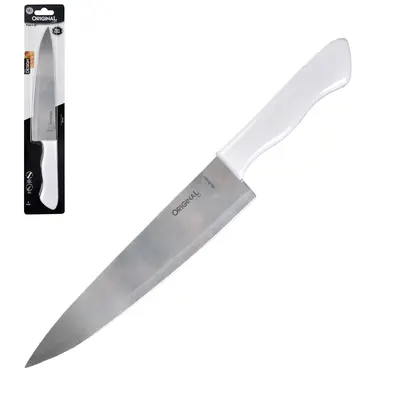 FACA DE CARNE / PEIXEIRA DE INOX 8'' CABO PLASTICO BRANCO DESIGN NA CARTELA