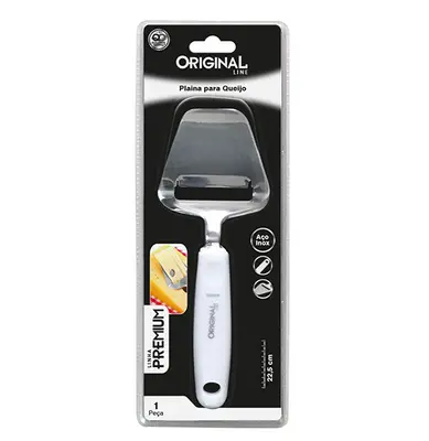 PLAINA DE QUEIJO DE INOX PREMIUM CABO BRANCO 22,5CM NA CARTELA