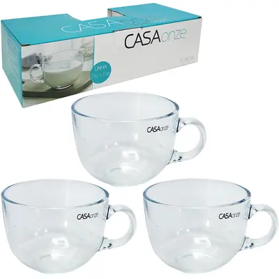 CANECA DE VIDRO JUMBO CASA ONZE COM 3 PECAS 410ML NA CAIXA
