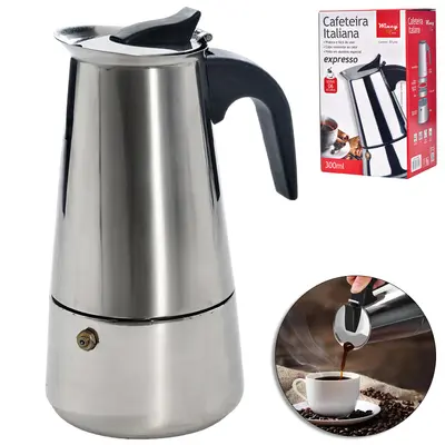 CAFETEIRA ITALIANA DE INOX 300ML PARA 6 XICARAS NA CAIXA