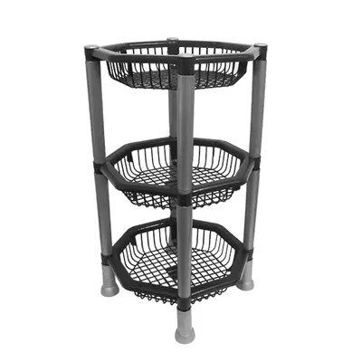FRUTEIRA DE PISO DE PLASTICO OITAVADO PRETO COM 3 ANDARES 60X33CM