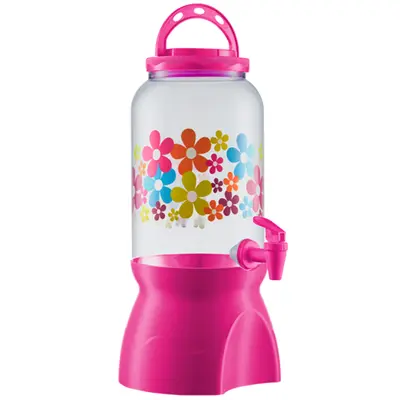 SUQUEIRA DE PLASTICO DECORADA MARGARIDA ROSA COM PEDESTAL E ALCA 3600ML