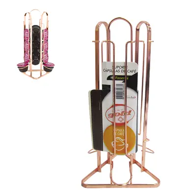 SUPORTE PORTA CAPSULAS TRIPLO DE CAFE NESPRESSO ARAMADO METALIZADO ROSE GOLD