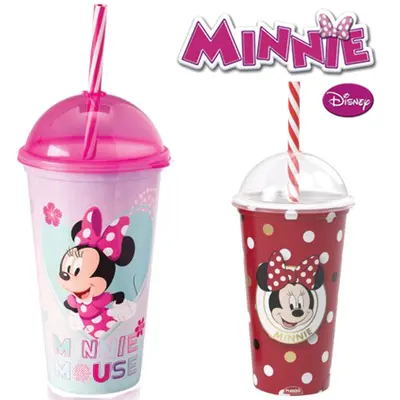 COPO COM TAMPA E CANUDO DE PLASTICO SHAKE MINNIE 500ML