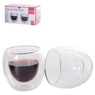 JOGO DE COPO DE VIDRO COM PAREDE DUPLA BISTRO COM 2 PECAS 140ML