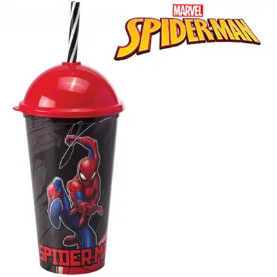 COPO COM TAMPA E CANUDO DE PLASTICO SHAKE HOMEM ARANHA/SPIDER MAN 500ML