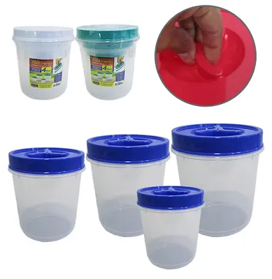 CONJUNTO DE POTE DE PLASTICO REDONDO PARA MANTIMENTOS COM TAMPA DE ROSCA COLORS 4 PECAS