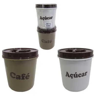 CONJUNTO DE POTE DE PLASTICO REDONDO PARA CAFE / ACUCAR COM TAMPA DE ROSCA 2 PECAS 1000ML