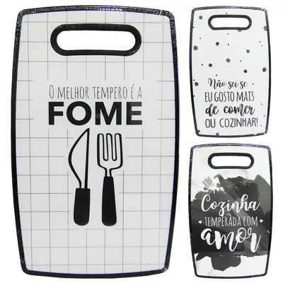TABUA DE CORTE DE PLASTICO OVAL FRASES SORTIDAS 36,5X22,5CM