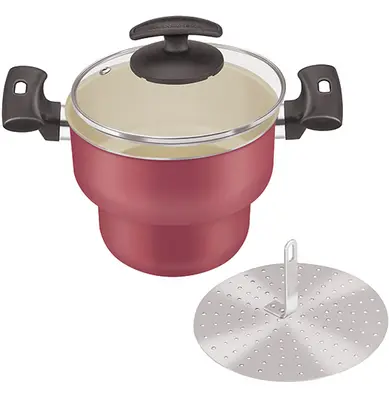 CUSCUZEIRA DE ALUMINIO CEREJA COM TAMPA DE VIDRO Nº18