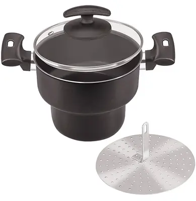 CUSCUZEIRA DE ALUMINIO BLACK COM TAMPA DE VIDRO Nº16