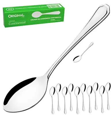 COLHER DE SOBREMESA DE INOX CONTINENTAL COM 12 PECAS