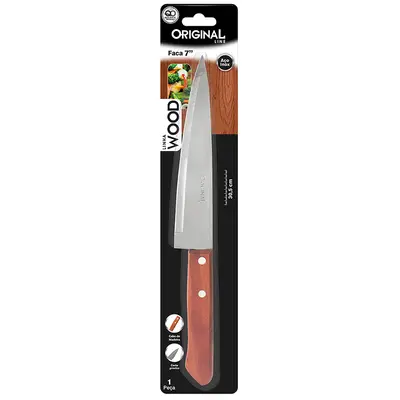 FACA DE CARNE / PEIXEIRA DE INOX 7'' CABO MADEIRA WOOD NA CARTELA