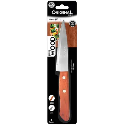 FACA DE CARNE / PEIXEIRA DE INOX 5'' CABO MADEIRA WOOD NA CARTELA