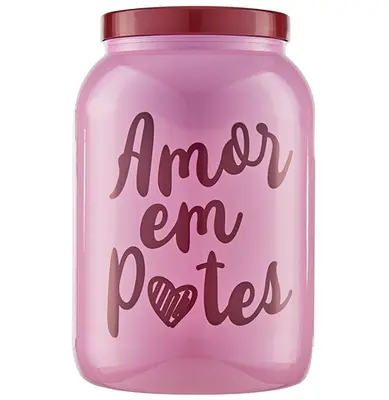ORGANIZADOR DE PLASTICO REDONDO AMOR EM POTES COM TAMPA DE ROSCA 1700ML