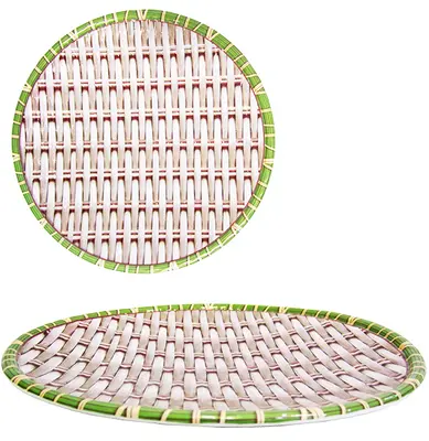 BANDEJA FRUTEIRA DE PLASTICO REDONDA ESTAMPA RATTAN COM PE 21,5CM DE Ø