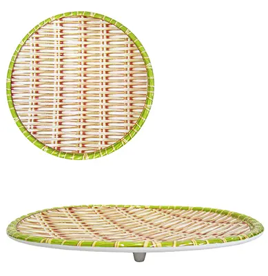 BANDEJA FRUTEIRA DE PLASTICO REDONDA ESTAMPA RATTAN COM PE 30,5CM DE Ø