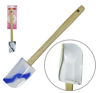 ESPATULA DE PAO DURO DE SILICONE MARMORE COLORS CABO MADEIRA 30X5CM LINHA CONFEITEIRO