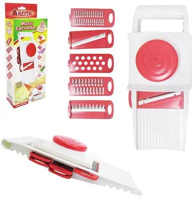 CORTADOR FATIADOR E RALADOR DE LEGUMES DE METAL/PLASTICO COM 5 LAMINAS NA CAIXA