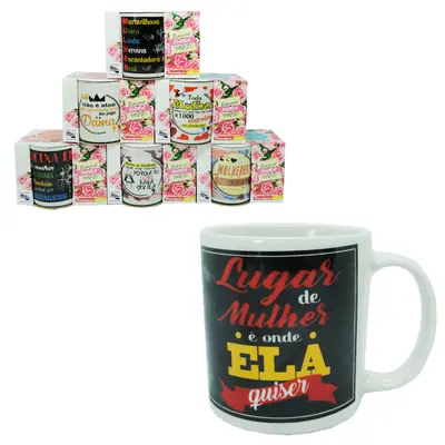 CANECA DE PORCELANA ESTAMPAS SORTIDAS MULHER 280ML NA CAIXA