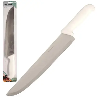 FACA DE CARNE / ACOUGUEIRO DE INOX 12'' CABO PLASTICO BRANCO