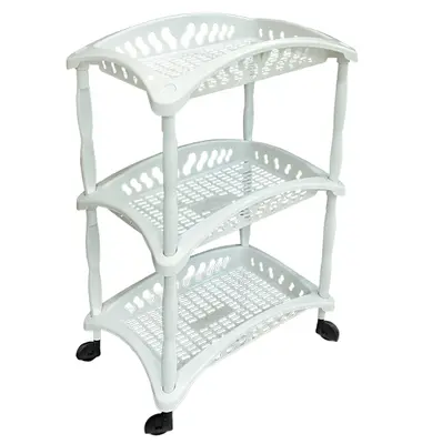 FRUTEIRA DE PISO DE PLASTICO RETANGULAR BRANCA 3 ANDARES + RODIZIO 65X40,5X28,5CM
