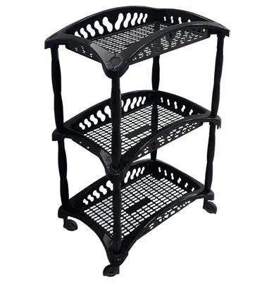 FRUTEIRA DE PISO DE PLASTICO RETANGULAR PRETA 3 ANDARES + RODIZIO 65X40,5X28,5CM