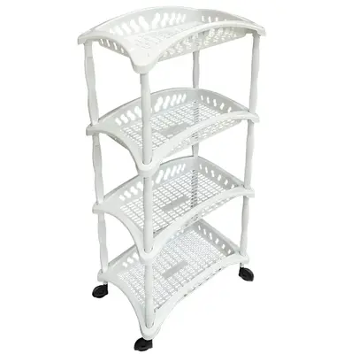 FRUTEIRA DE PISO DE PLASTICO RETANGULAR BRANCA 4 ANDARES + RODIZIO 89,5X40,5X28,5CM