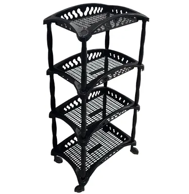 FRUTEIRA DE PISO DE PLASTICO RETANGULAR PRETA 4 ANDARES + RODIZIO 89,5X40,5X28,5CM