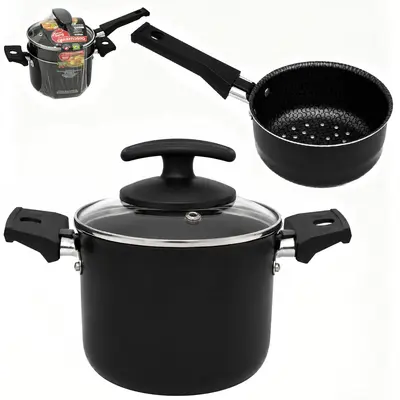 CUSCUZEIRA CALDEIRAO DE ALUMINIO BLACK COM TAMPA DE VIDRO BABY Nº12