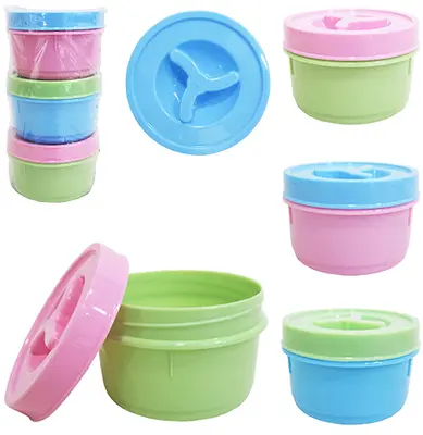 CONJUNTO DE POTE DE PLASTICO REDONDO COM TAMPA DE ROSCA 3 PECAS COLORS 300ML